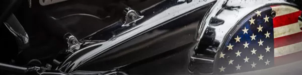 close up motorcycle with flag